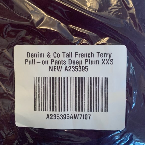 NWT DENIM & CO. ACTIVE FRENCH TERRY PULL-ON PANTS DEEP PIUM XXS (TALL) - Picture 4 of 5